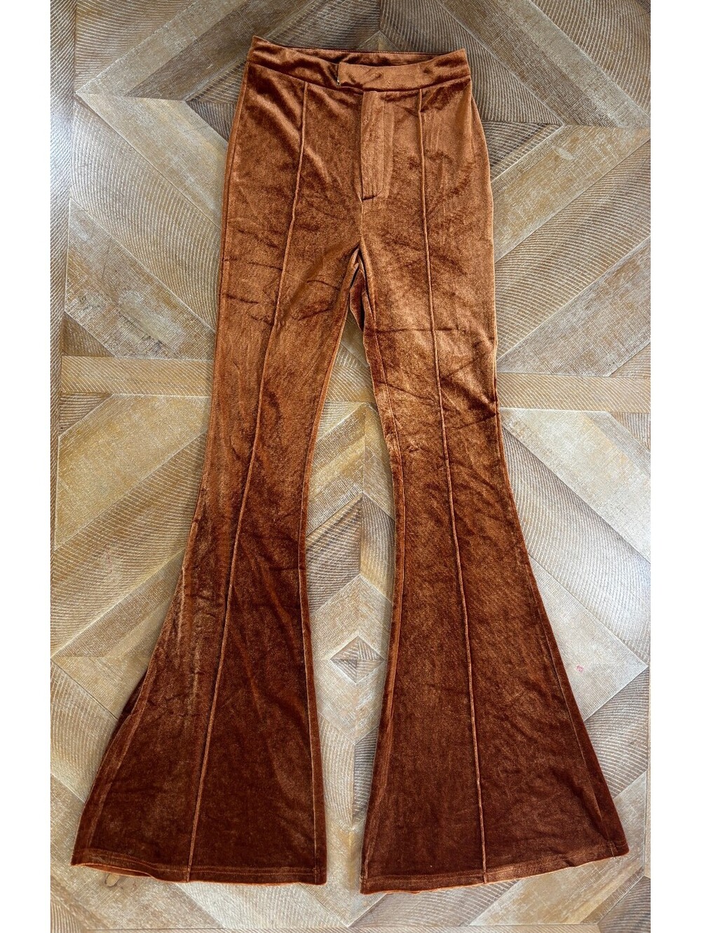 Princess Polly Brown Velvet Flare Pants US 0 Y2K 70s Bell Bottoms
